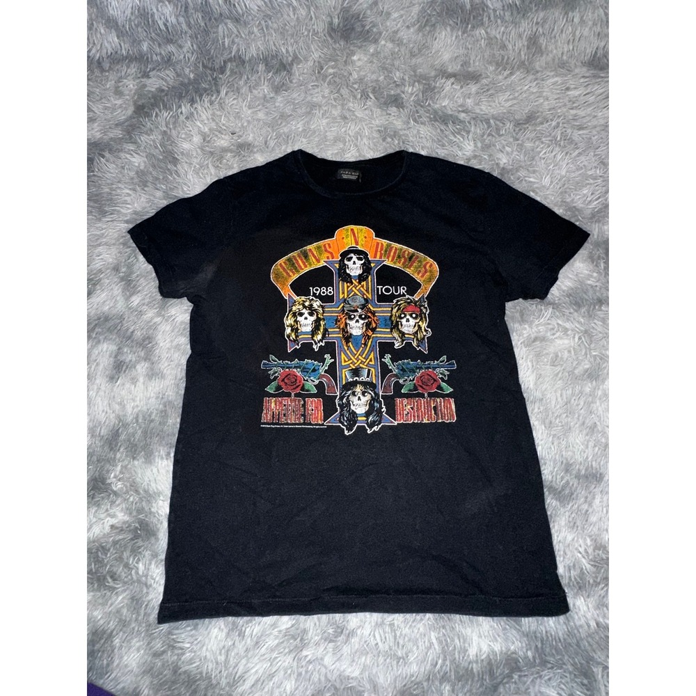 Zara Man Guns N Roses 1988 Tour Appetite for Destruction Graphic T-Shirt Black M